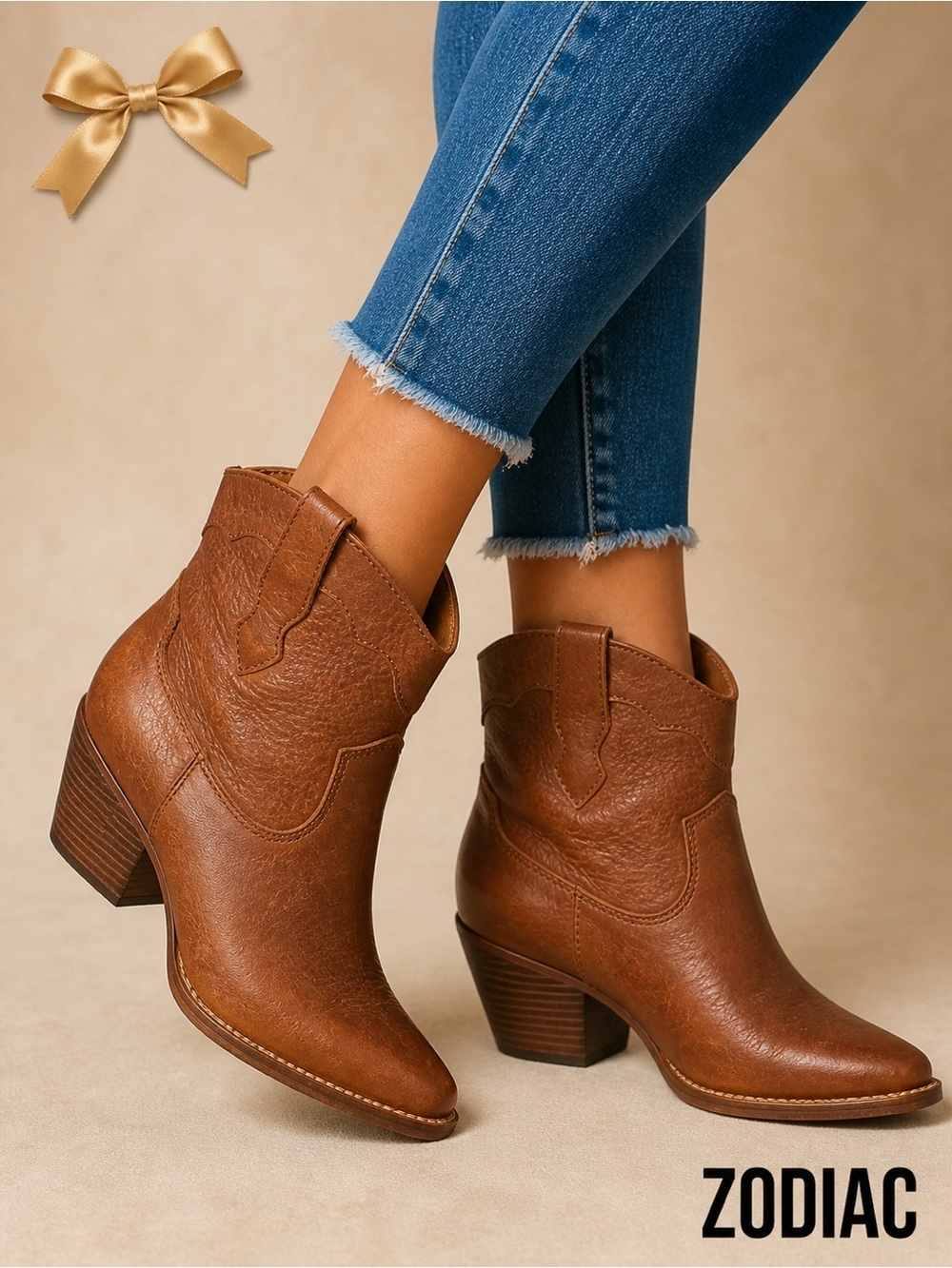 Zodiac Brown Leather Western Ankle Boots Pointed Toe Booties Size 7